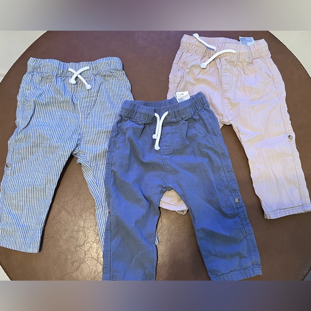 H&M Pants 3 pair blue, striped and tan size 12 months